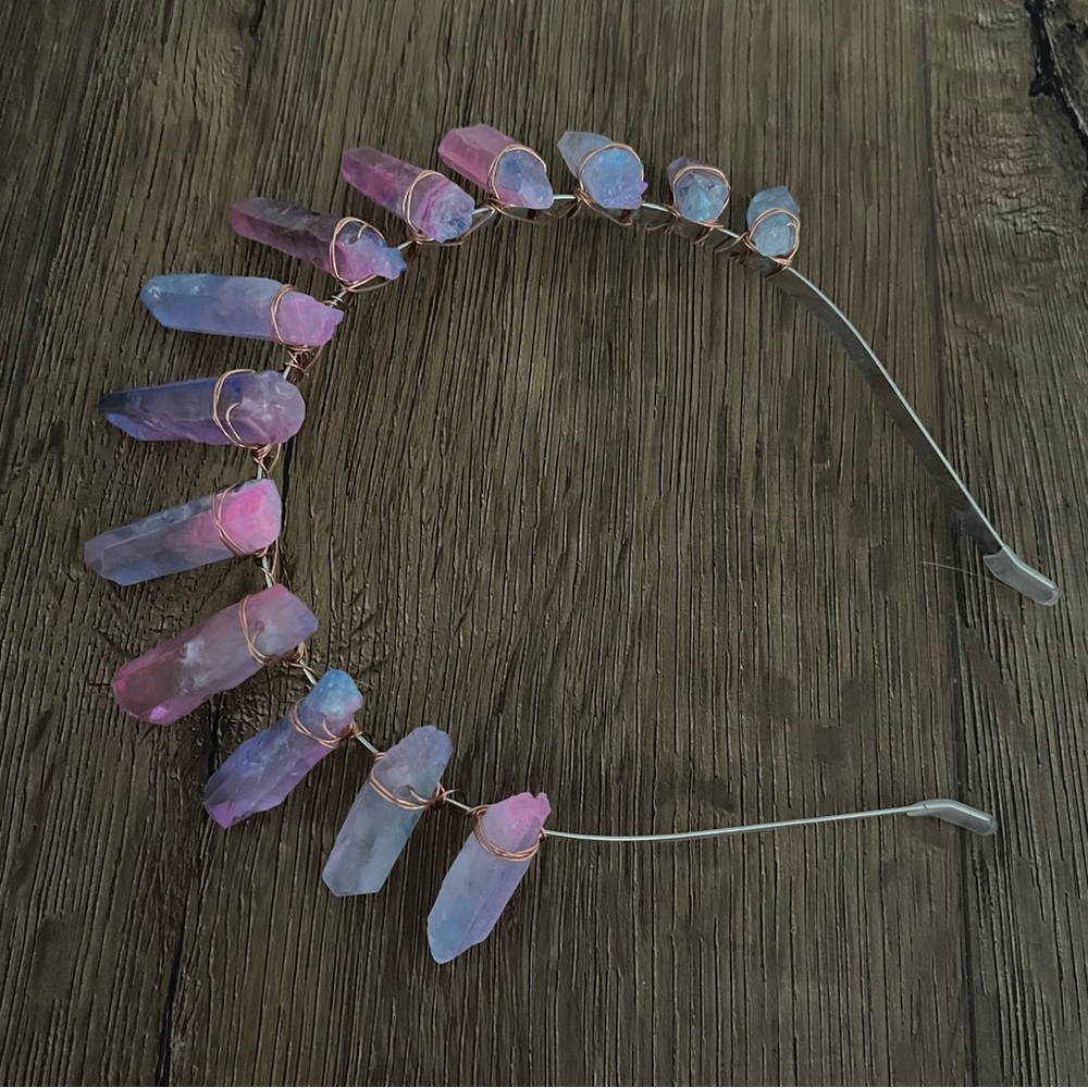 Brand New LARGE Blue & Pink Raw Crystal Crown/Headband - Picture 5 of 15